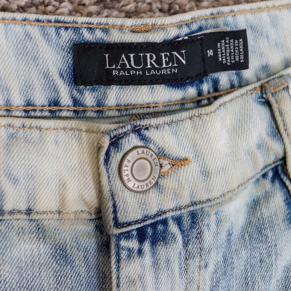 Lauren Ralph Lauren Jeans Size 14 Distressed Patchwork Denim Relaxed Fit Tapered - Picture 2 of 11